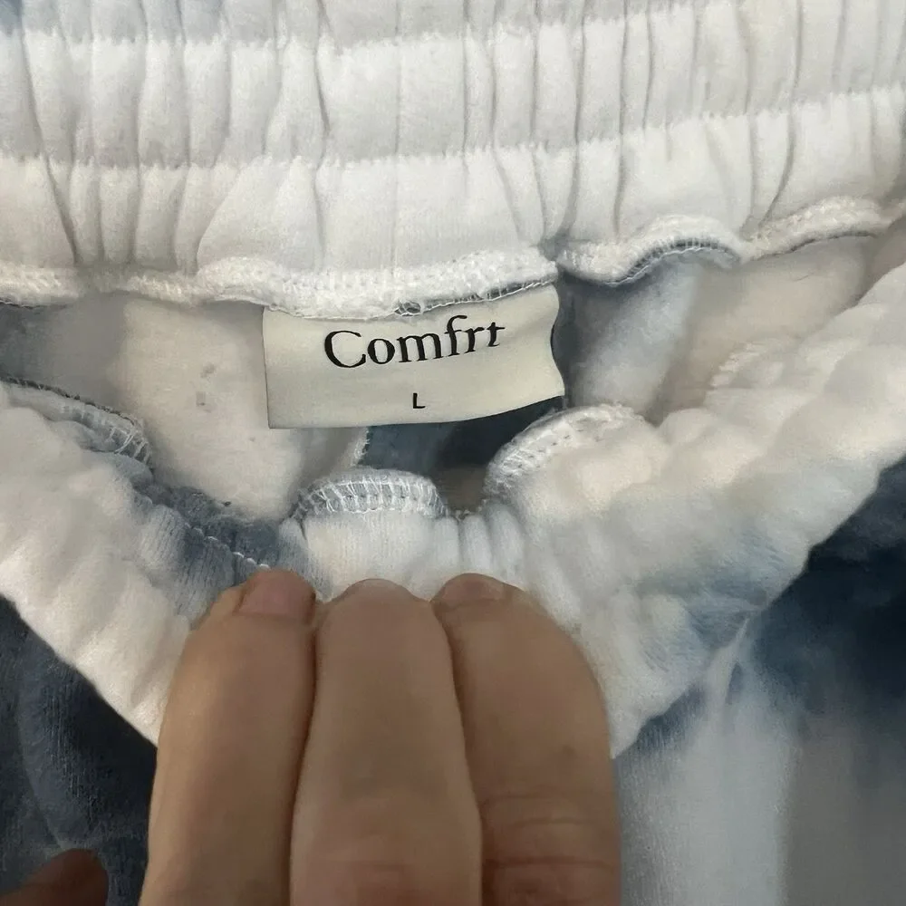 Comfrt Youth Large Blue White Tie Dye Fleece Joggers Athleisure Unisex